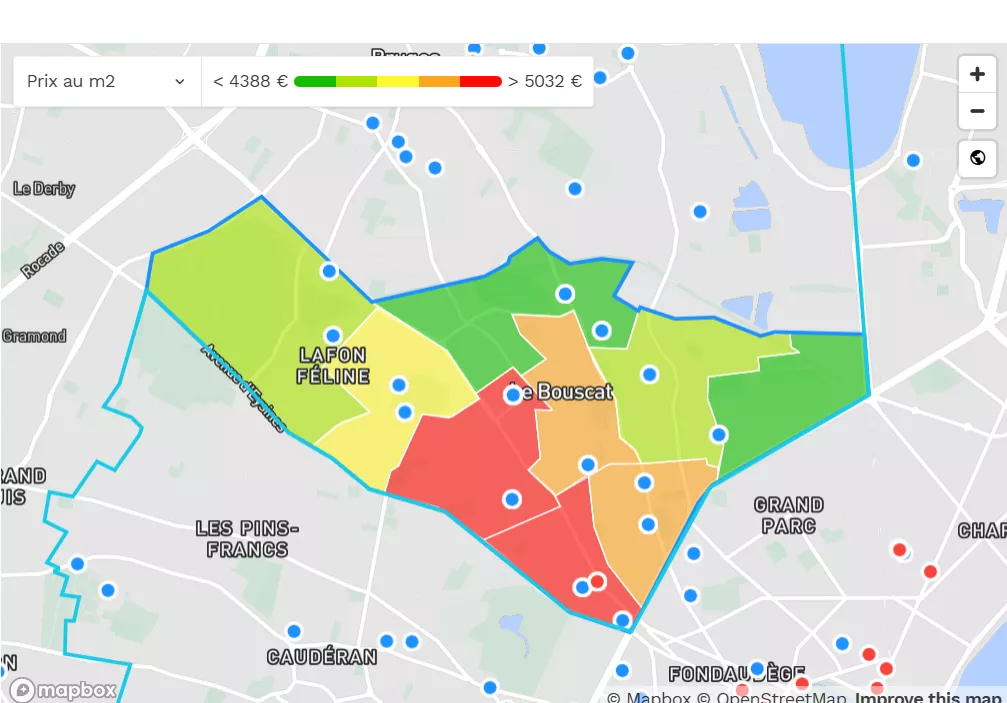 prix m&sup2; quartiers le bouscat 2026